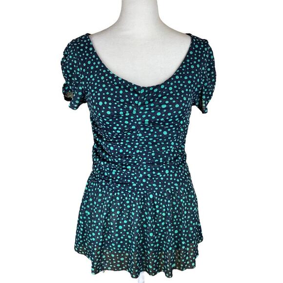 Anthropologie Postmark Polka Dot Peplum Top Small Gray Green - Picture 2 of 5